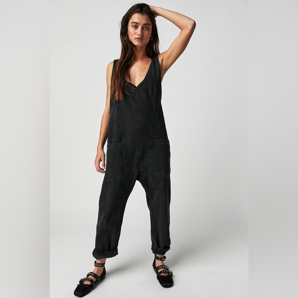 Free People Black Denim Jumpsuit